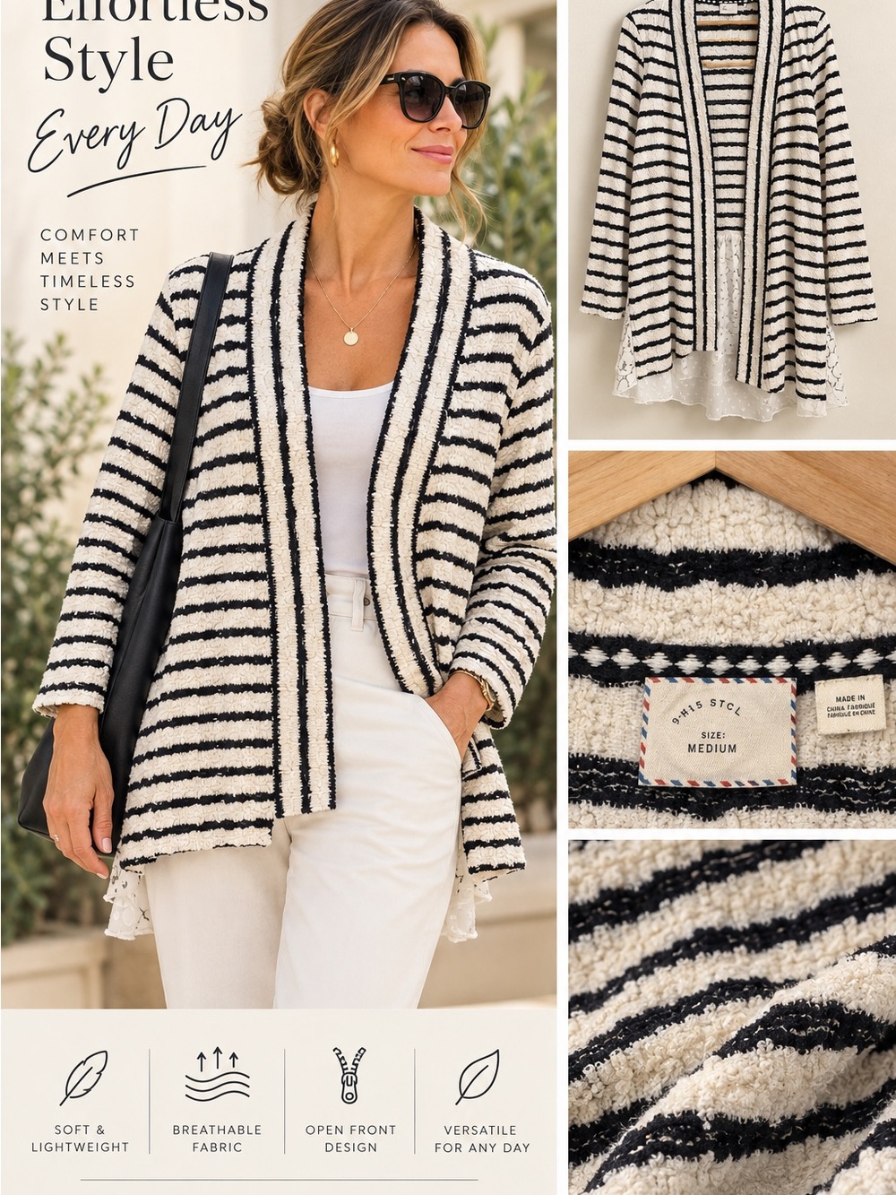 Anthropologie navy and white Striped Open-Front Cardigan